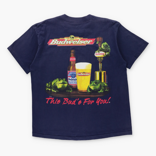 Vintage 1997 Budweiser Beer & Frogs "This Bud's For You!" Navy Single Stitch Tee USA Made (XL) Vintage Sole Melbourne
