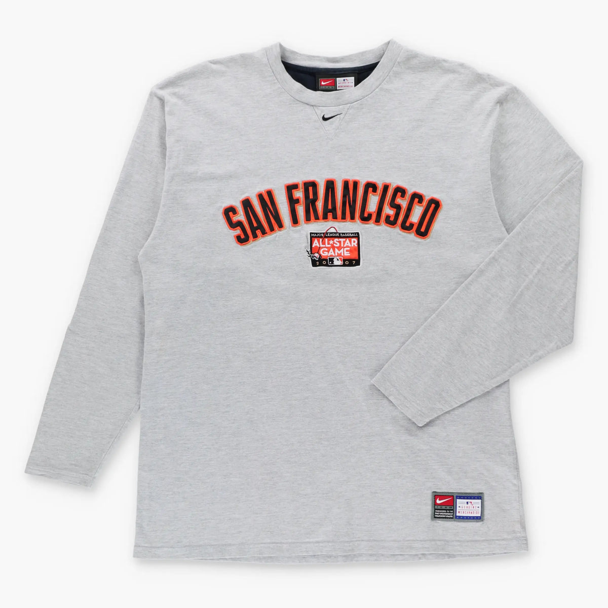 NIKE San Francisco Giants MLB All-Star Game 2007 Centre Swoosh Grey Long Sleeve Tee (L) Vintage Sole Melbourne