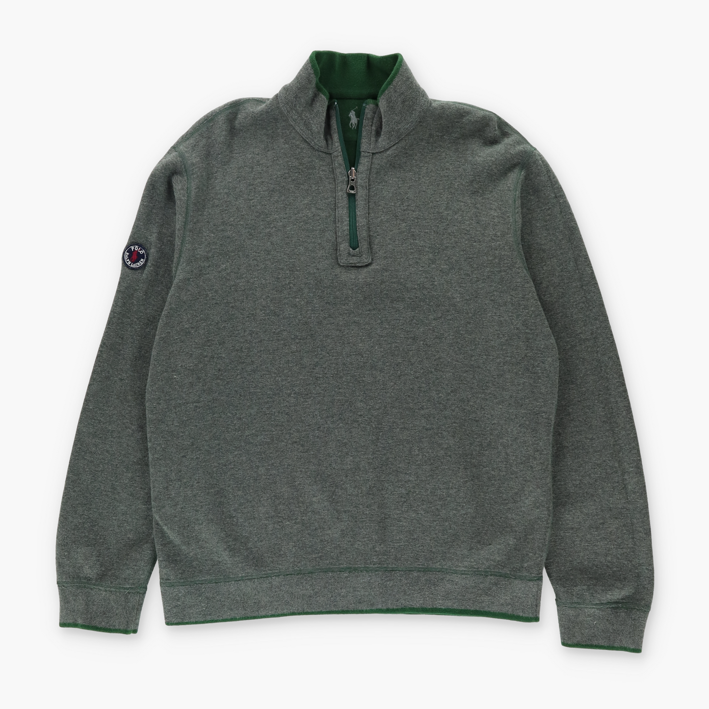RALPH LAUREN POLO Green & Grey Reversable 1/4 Zip Knit Sweater (XL)