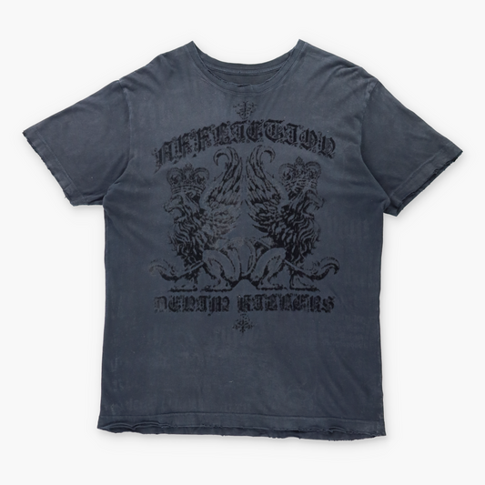 Vintage AFFLICTION Y2K Velour Wing Back Print USA Made Black T-Shirt (L) Vintage Sole Melbourne