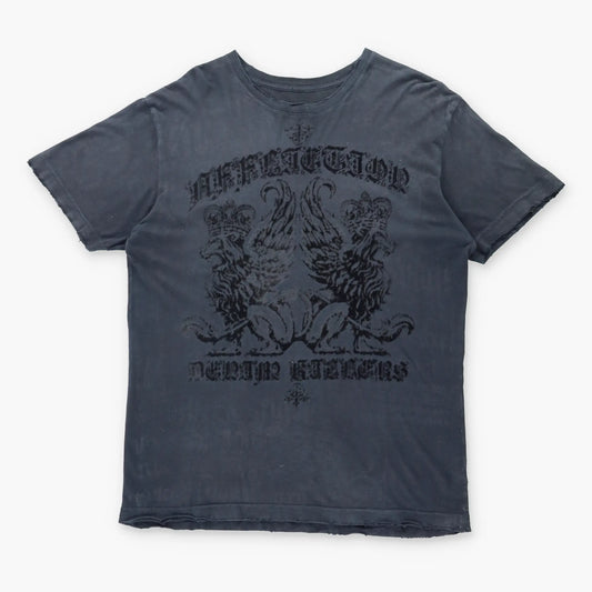 Vintage AFFLICTION Y2K Velour Wing Back Print USA Made Black T-Shirt (L) Vintage Sole Melbourne