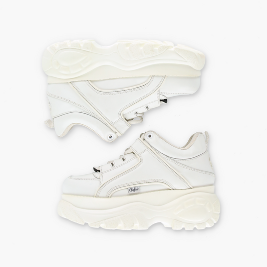 BUFFALO LONDON 1339 White Leather Platform Sneakers (37)