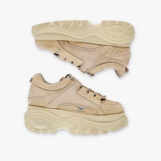 BUFFALO LONDOND 1339 Brown Cream Nubuck Leather Platform Sneakers (39)