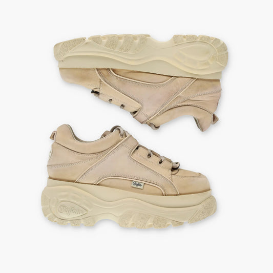 BUFFALO LONDON 1339 Brown Cream Nubuck Leather Platform Sneakers (39) Vintage Sole Melbourne