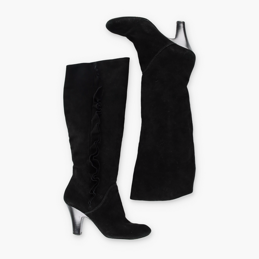 MARC BY MARC JACOBS Black Suede Ruffle Heeled Boots (38.5)