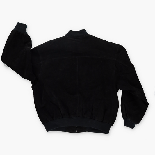 CAMEL Embroidered Suede Monochrome Black Leather Bomber Jacket (XL)