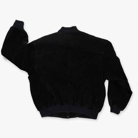 CAMEL Embroidered Suede Monochrome Black Leather Bomber Jacket (XL) Vintage Sole Melbourne