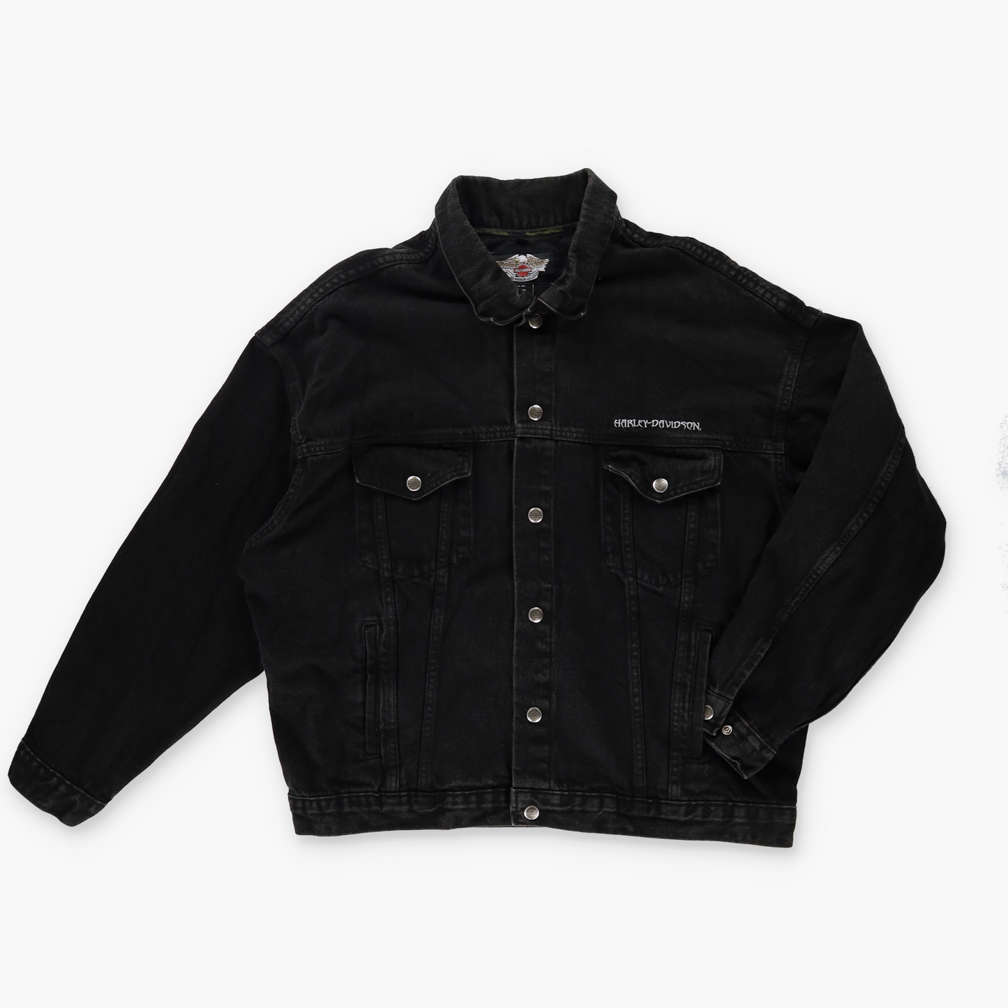 HARLEY DAVIDSON 3D Eagle Embossed Black USA Made Denim Jacket (XL)