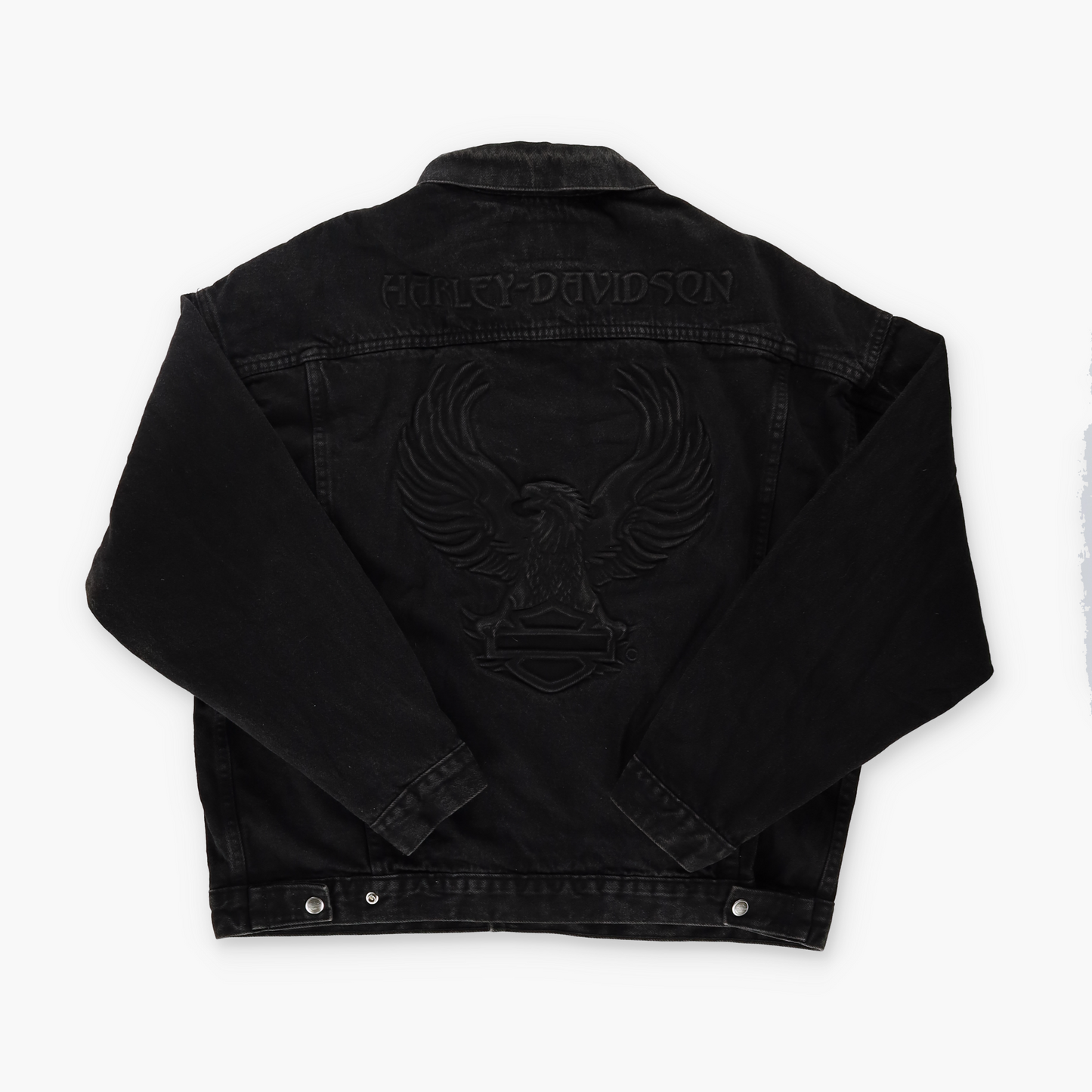 HARLEY DAVIDSON 3D Eagle Embossed Black USA Made Denim Jacket (XL)