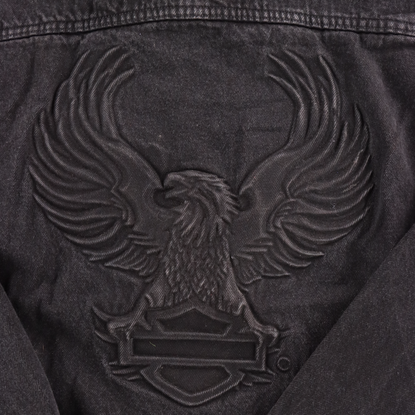 HARLEY DAVIDSON 3D Eagle Embossed Black USA Made Denim Jacket (XL)