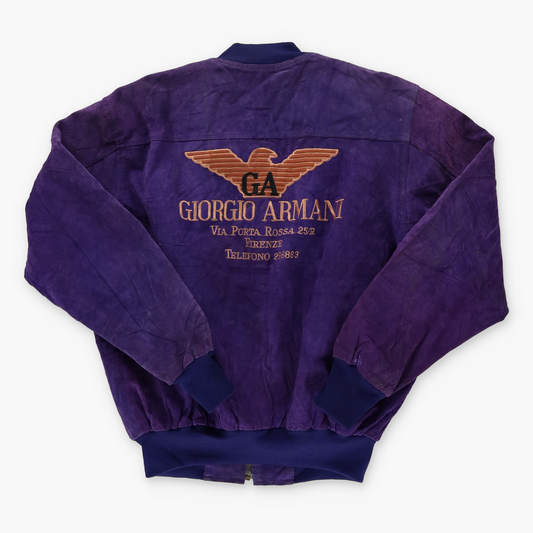 GIORGIO ARMANI Embroidered Logo Suede Purple Bomber Jacket (M-L)