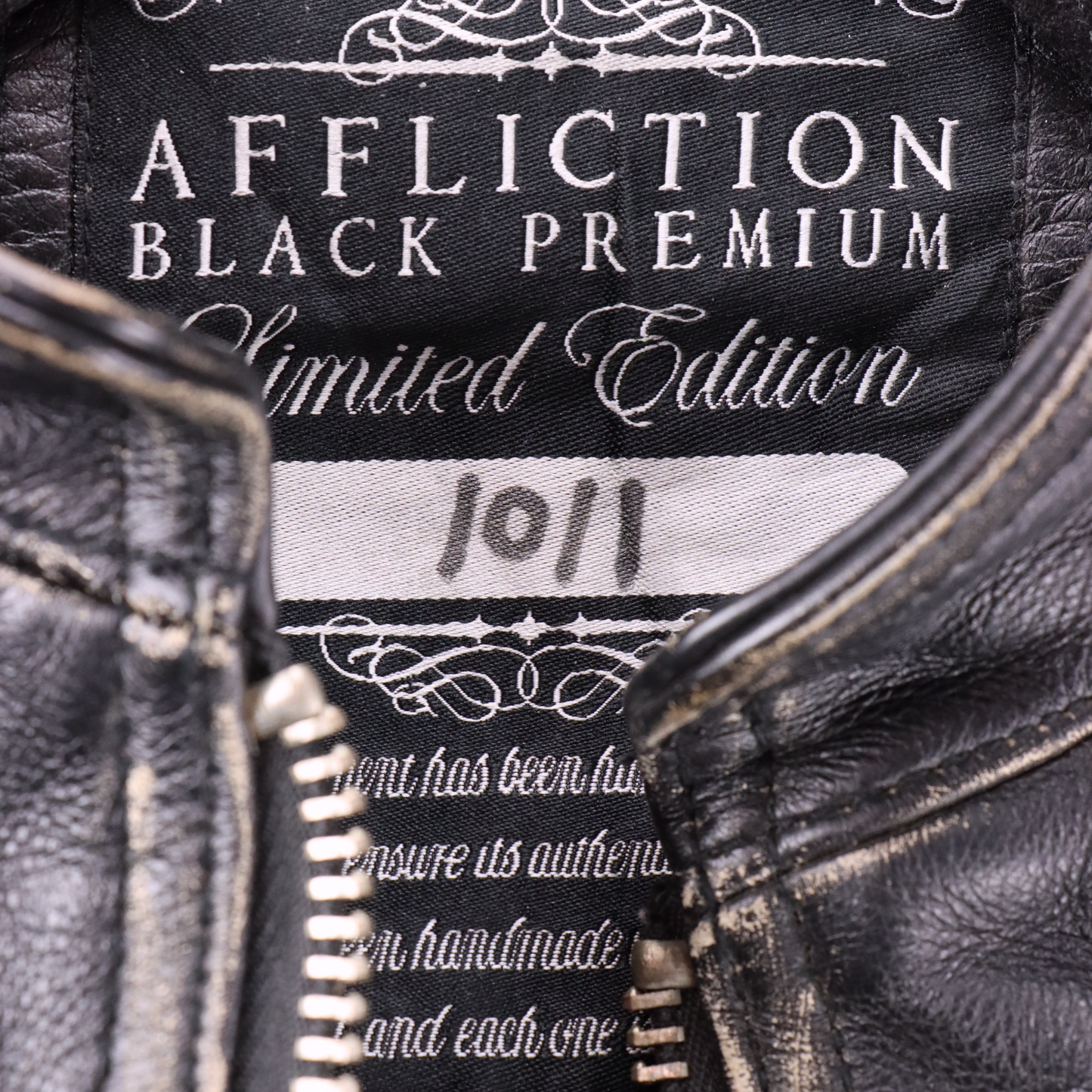 AFFLICTION Y2K Hand Numbered Cross Buckle Leather Motorcycle Jacket (XL)