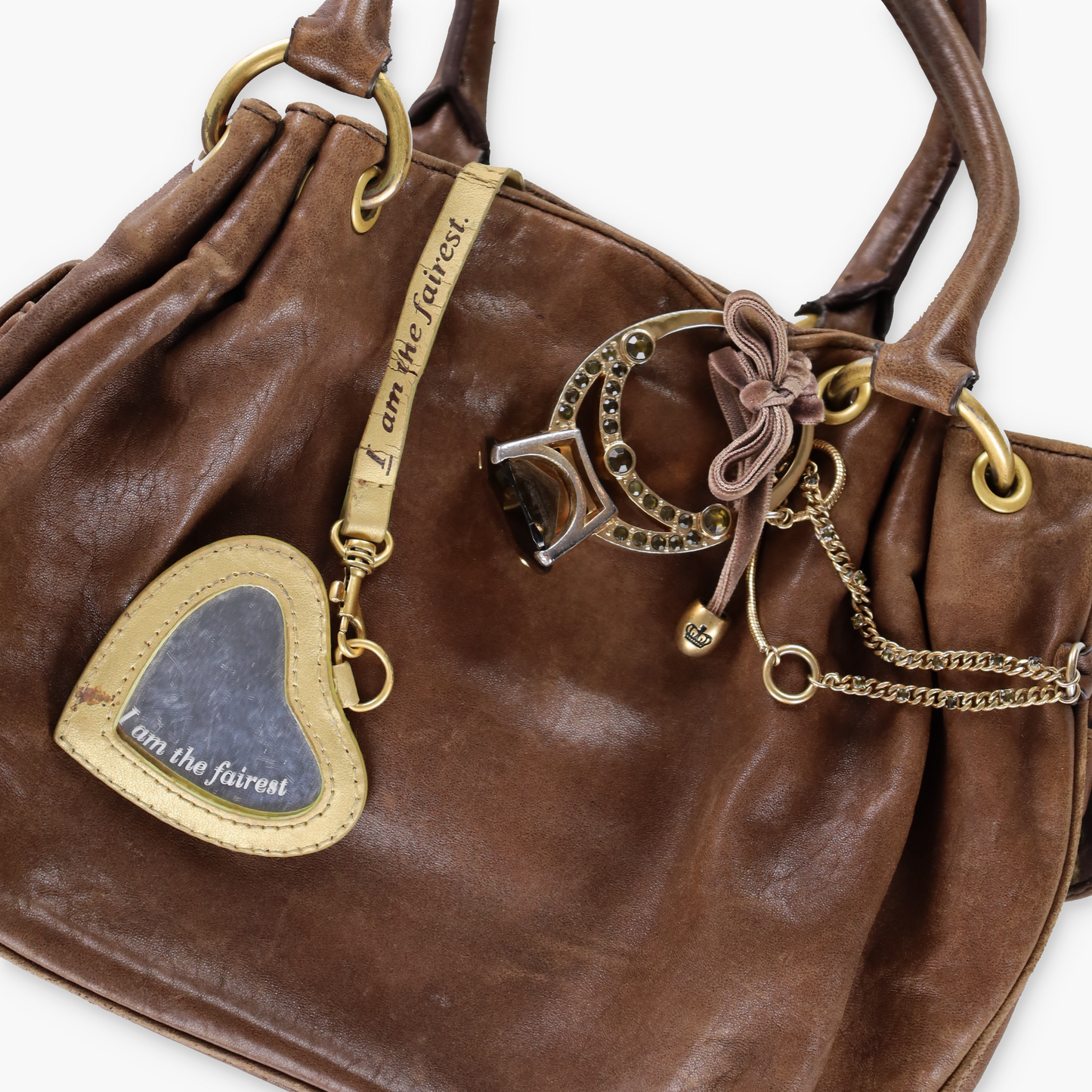 JUICY COUTURE Brown Leather Engagement Ring Y2K Hobo Bag