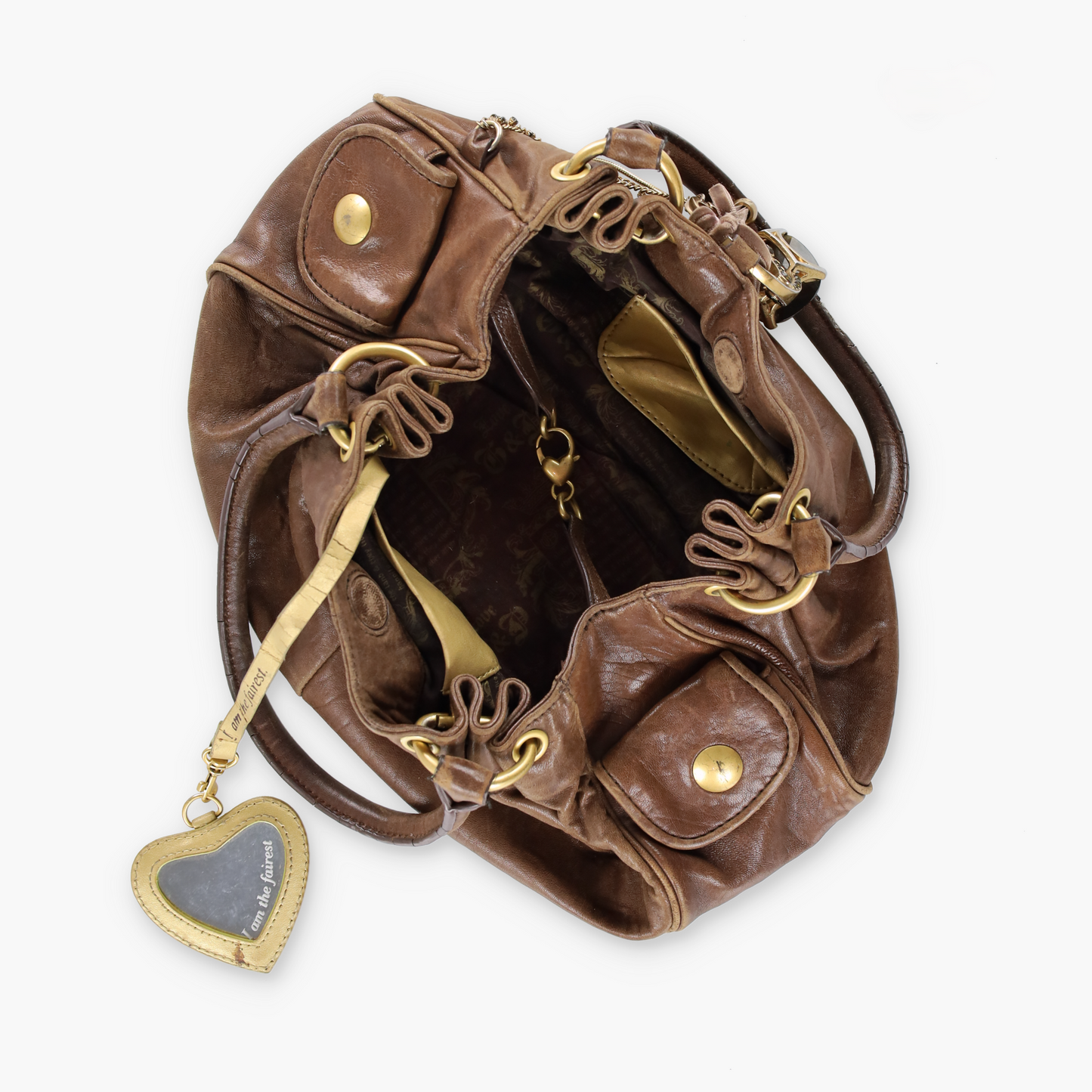 JUICY COUTURE Brown Leather Engagement Ring Y2K Hobo Bag