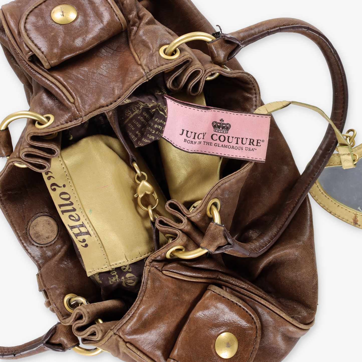 JUICY COUTURE Brown Leather Engagement Ring Y2K Hobo Bag