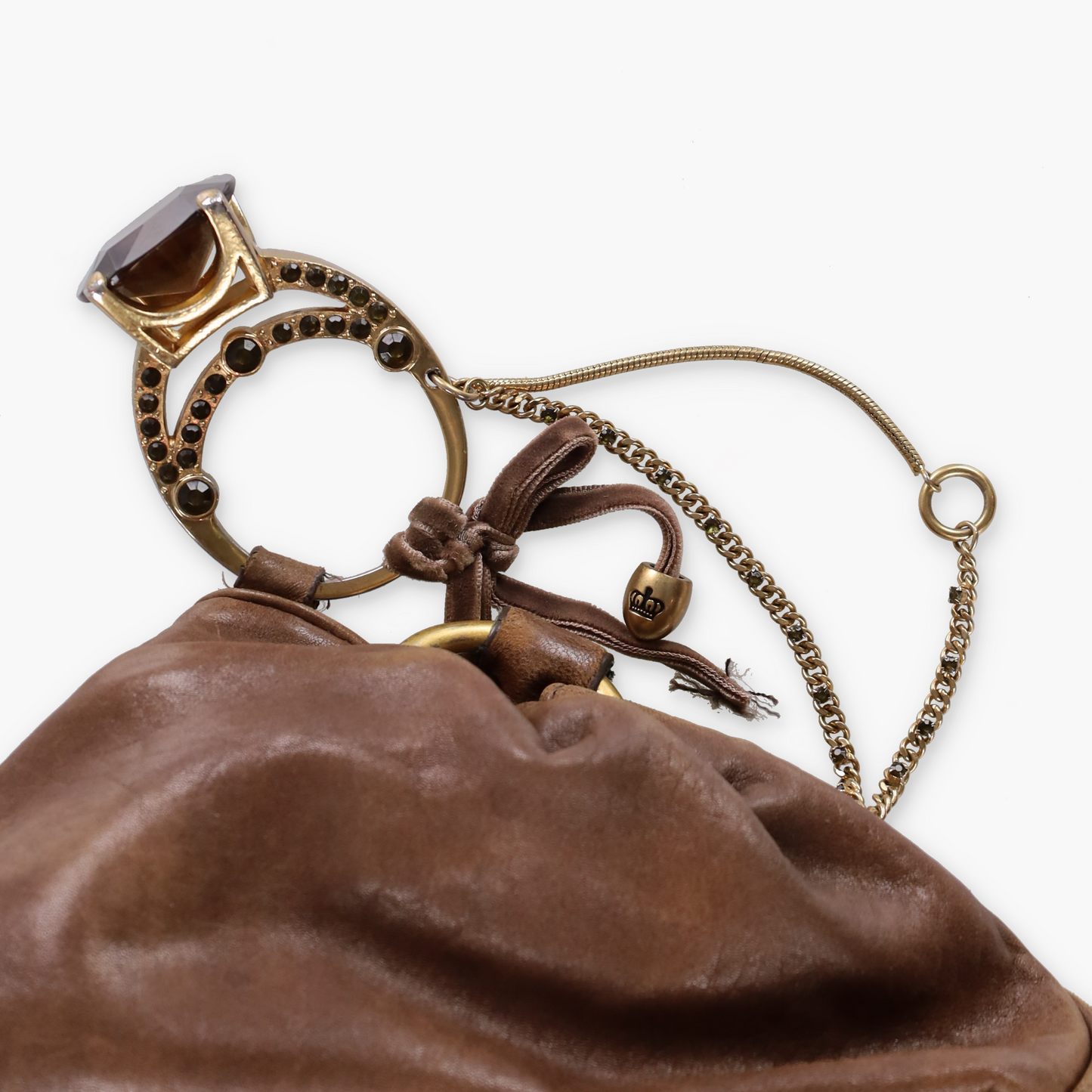 JUICY COUTURE Brown Leather Engagement Ring Y2K Hobo Bag