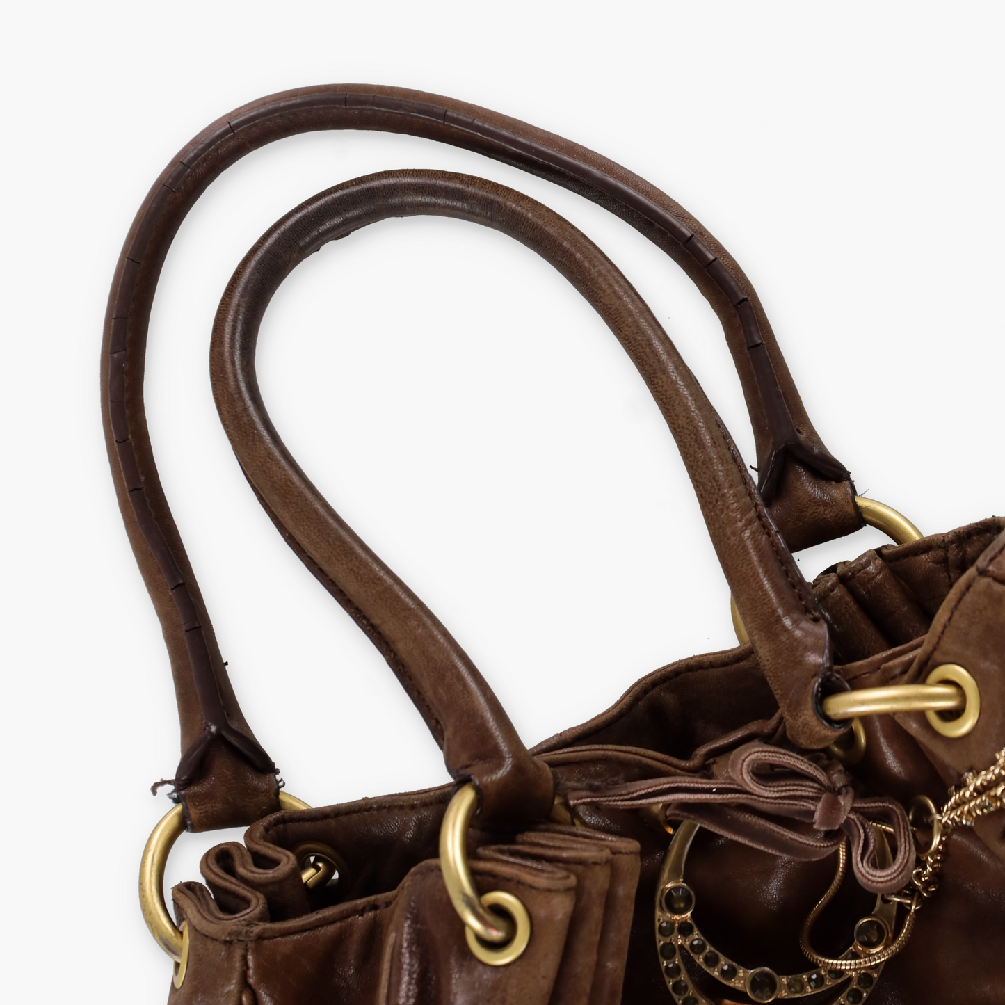 JUICY COUTURE Brown Leather Engagement Ring Y2K Hobo Bag