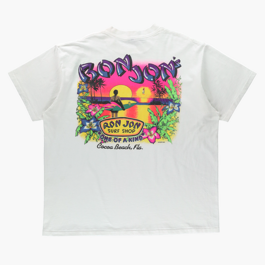Ron Jon Surf Shop "One Of A Kind" Front Pocket Double Sided Neon Cocoa Beach White Tee USA Made (XL-XXL)