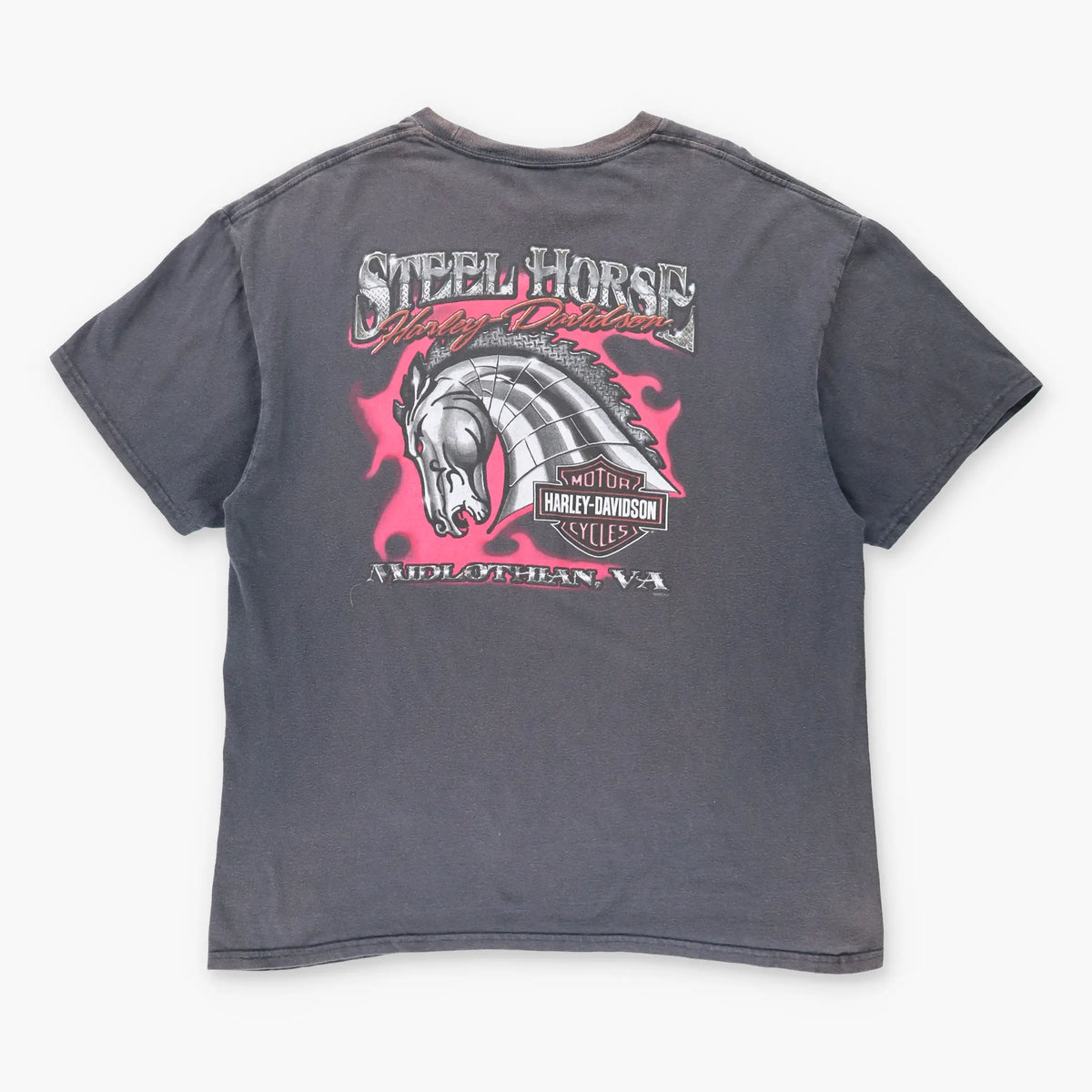 Vintage HARLEY DAVIDSON 'Steel Horse' Eagle Faded Grey Motorcycle T-Shirt (XL) Vintage Sole Melbourne