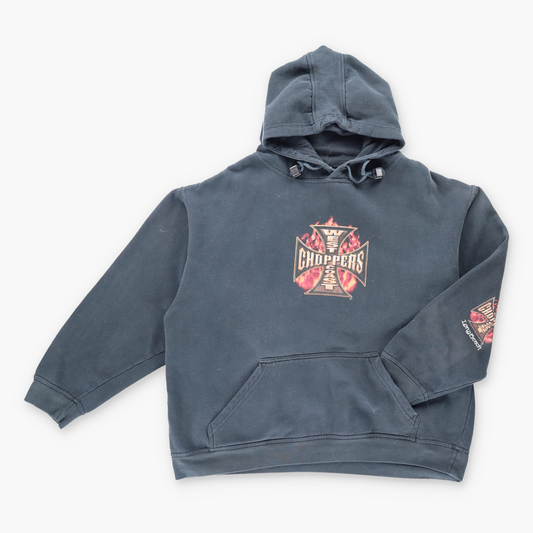 Vintage WEST CHOPPERS 'Long Beach' Motorcycle Hooded Faded Sweatshirt (L) Vintage Sole Melbourne