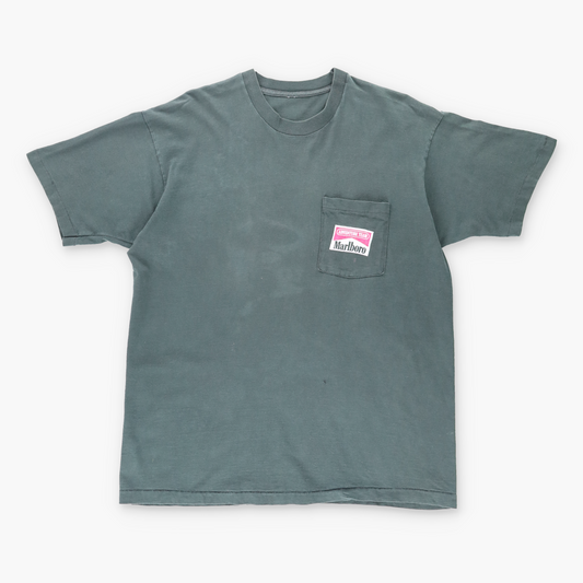 Vintage MARLBORO 'Snake Pass' Pocket Cigarette Black Single Stitch T-Shirt (XL) Vintage Sole Melbourne