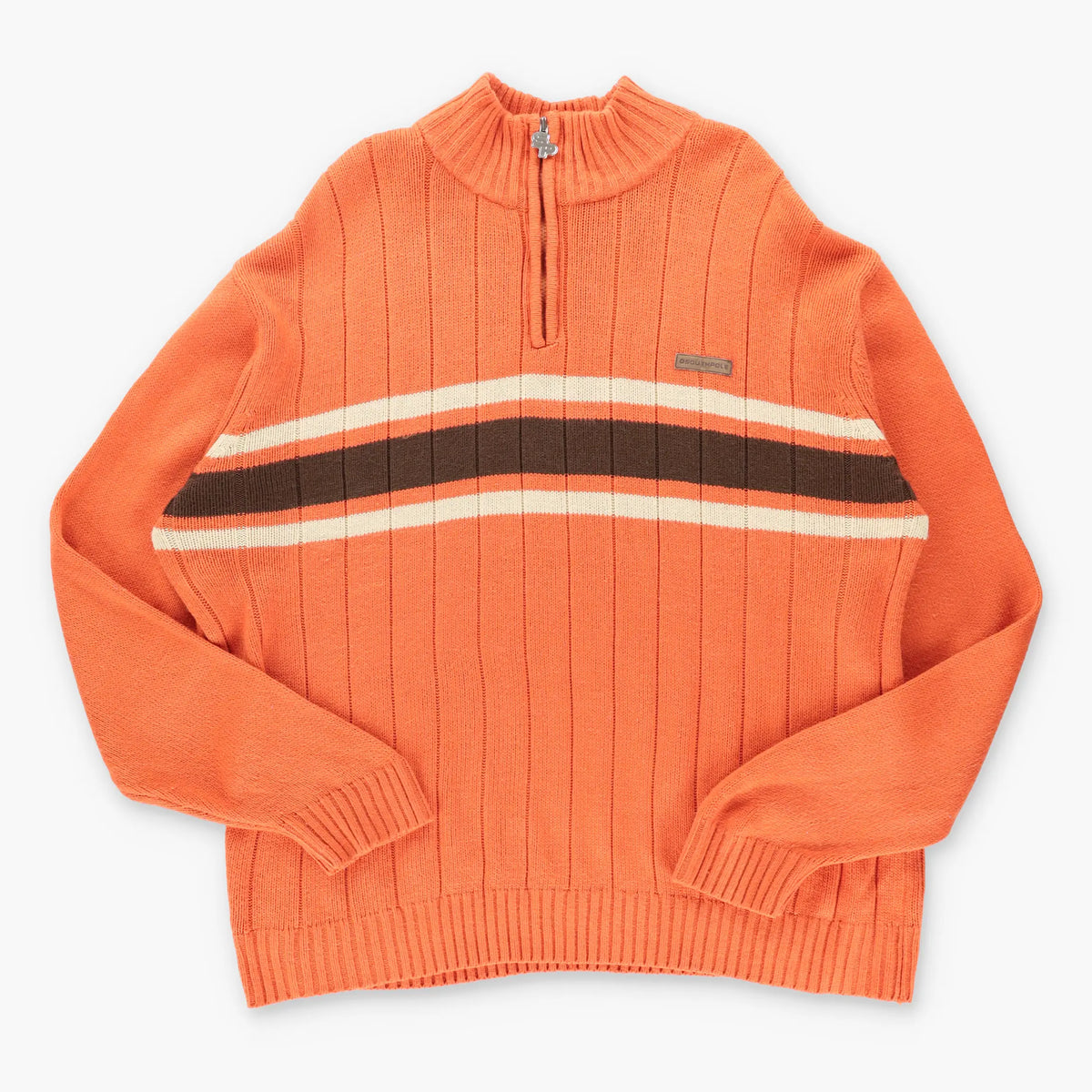Vintage SOUTH POLE Y2K Stripe Quarter Zip Orange Knitted Sweatshirt (XL) Vintage Sole Melbourne