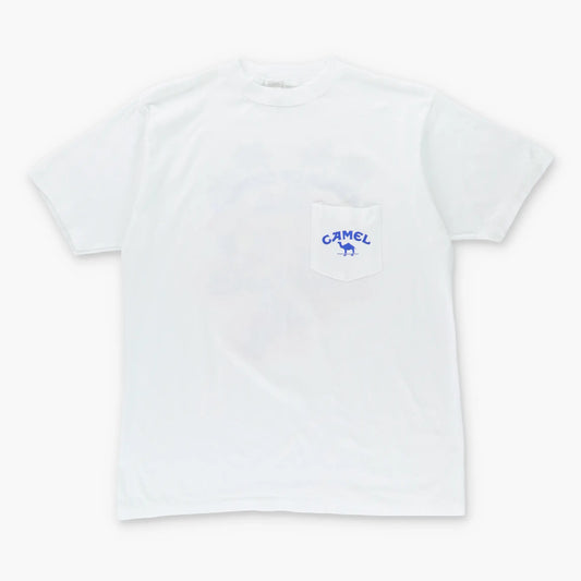Vintage CAMEL "A Pack of Camels" Cigarettes Single Stitch 50/50 White & Blue Pocket T-Shirt (XL) Vintage Sole Melbourne