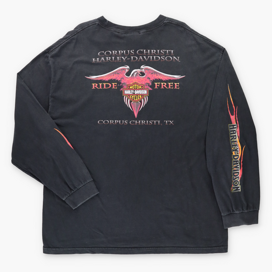 Vintage HARLEY DAVIDSON "Ride Free" Corpus Christi Texas Black Long Sleeve Tee (XXL) Vintage Sole Melbourne