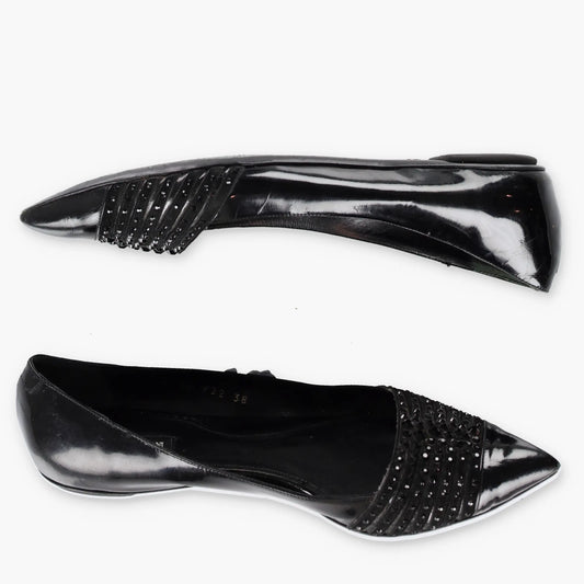GIORGIO ARMARNI Patent Embellished Italy Made Black Flats (38) Vintage Sole Melbourne