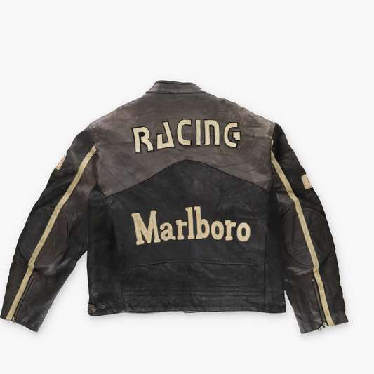 Marlboro Racing Team Vintage Patch Work Genuine Leather Jacket (XL)