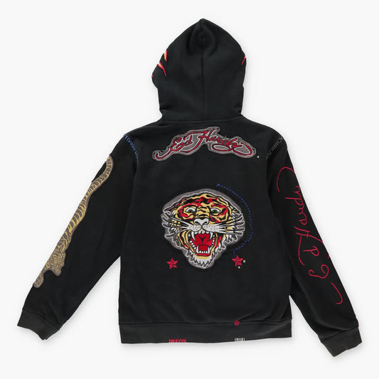 ED HARDY Christian Audigier Y2K Embroidered Tiger Stitch Zip Up Hooded Sweatshirt (XS) Vintage Sole Melbourne