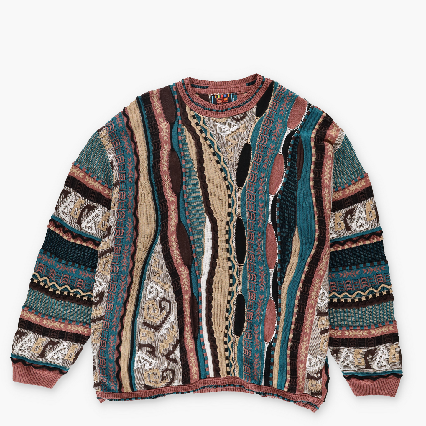 STEVEN LAND Coogi Style Brown Multicoloured 3D Knit Jumper (2XL-3XL)