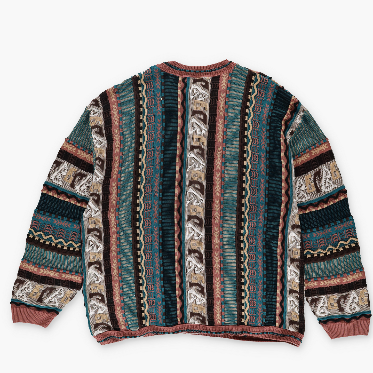 STEVEN LAND Coogi Style Brown Multicoloured 3D Knit Jumper (2XL-3XL)