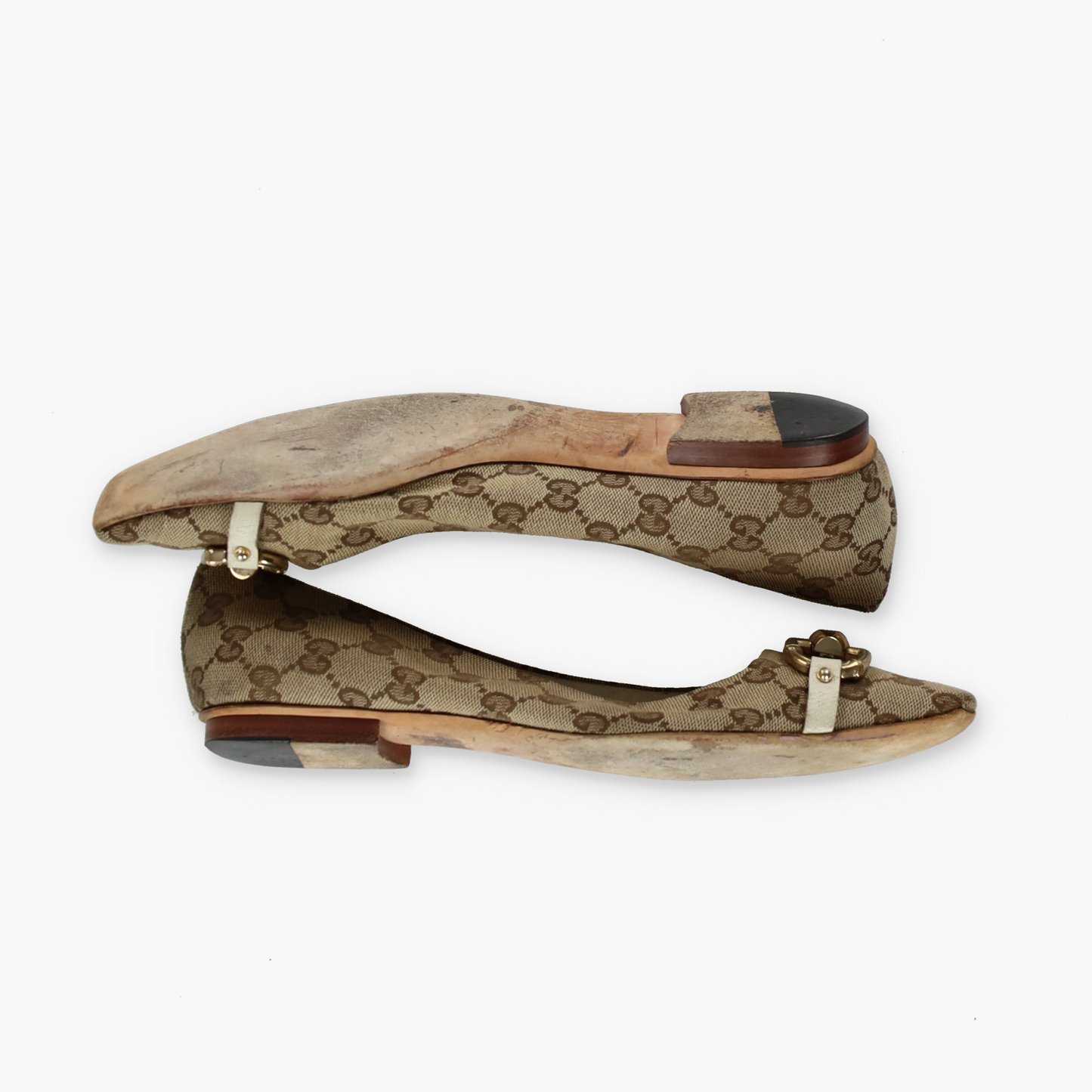 GUCCI 'ITALY Made' Monogram Bamboo Horse-Bit Pointed Toe Flats (40C)