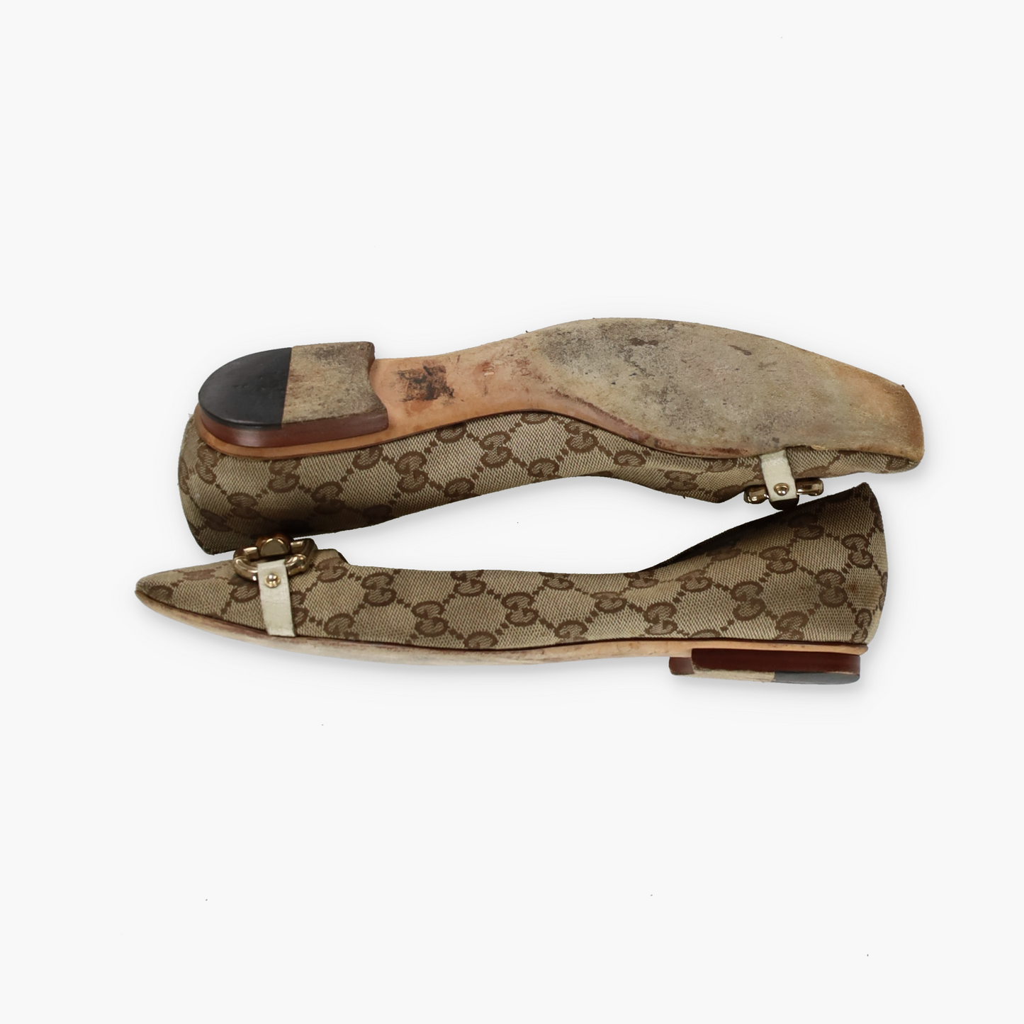 GUCCI 'ITALY Made' Monogram Bamboo Horse-Bit Pointed Toe Flats (40C)