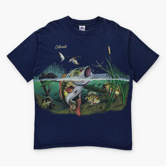 Trout Fishing USA Made "Colorado" Blue Double Sided T-Shirt (L)
