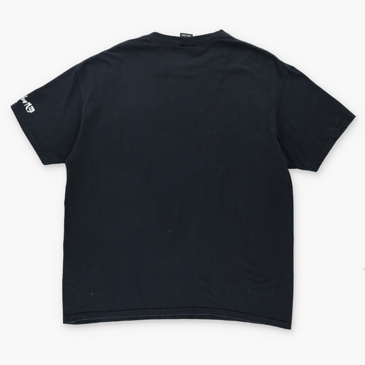 QUICKSILVER Y2K Spell Out Logo Geometric Black Surf Tee (L)