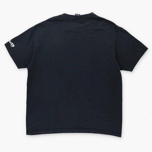 QUICKSILVER Y2K Spell Out Logo Geometric Black Surf Tee (L) - Vintage Sole Melbourne