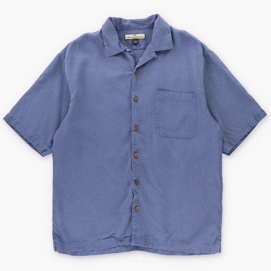 TOMMY BAHAMA Embroidered 'Billfish Cowboy' Blue Silk Shirt (M)