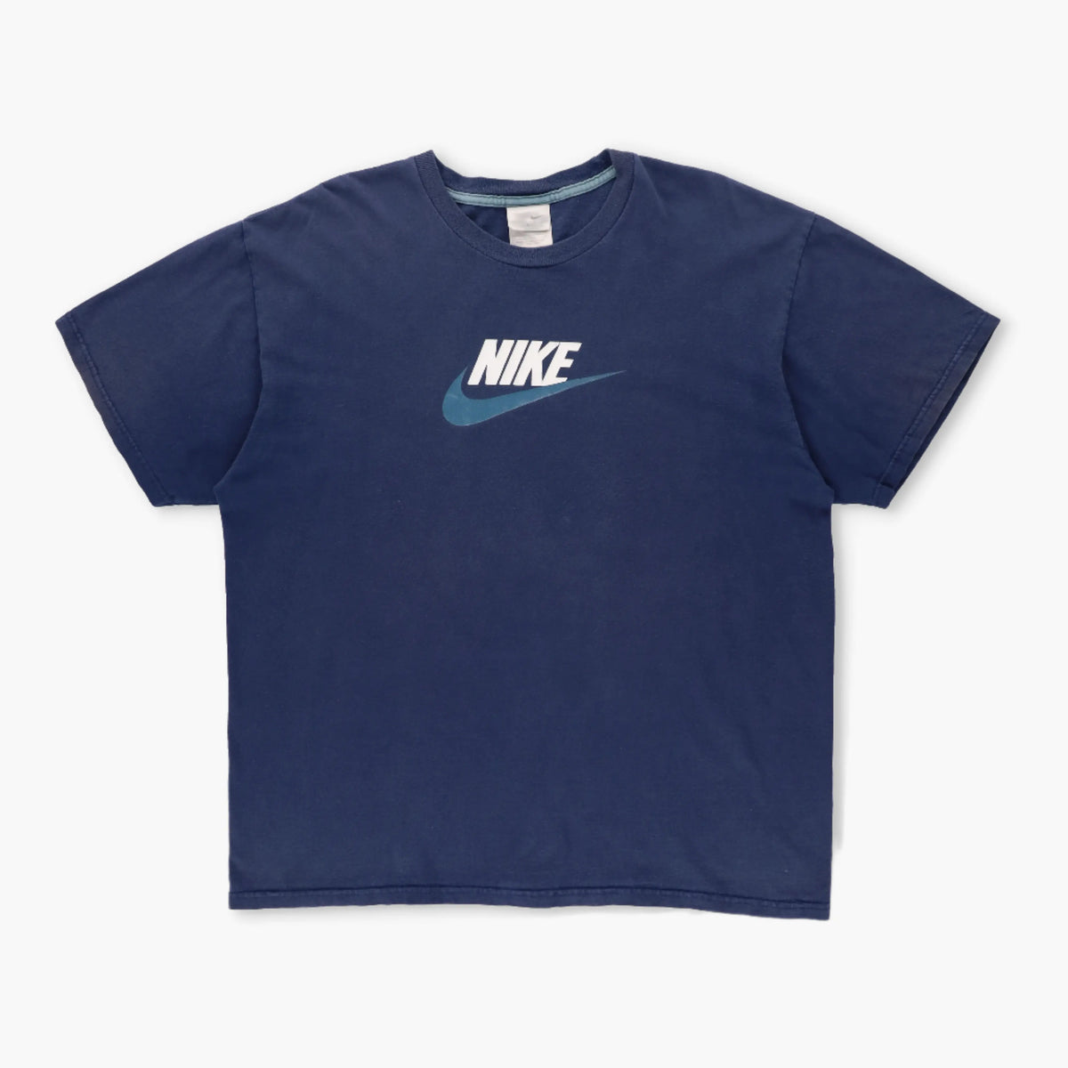 NIKE Classic Navy & Teal Swoosh Logo Graphic Tee (L) Vintage Sole Melbourne