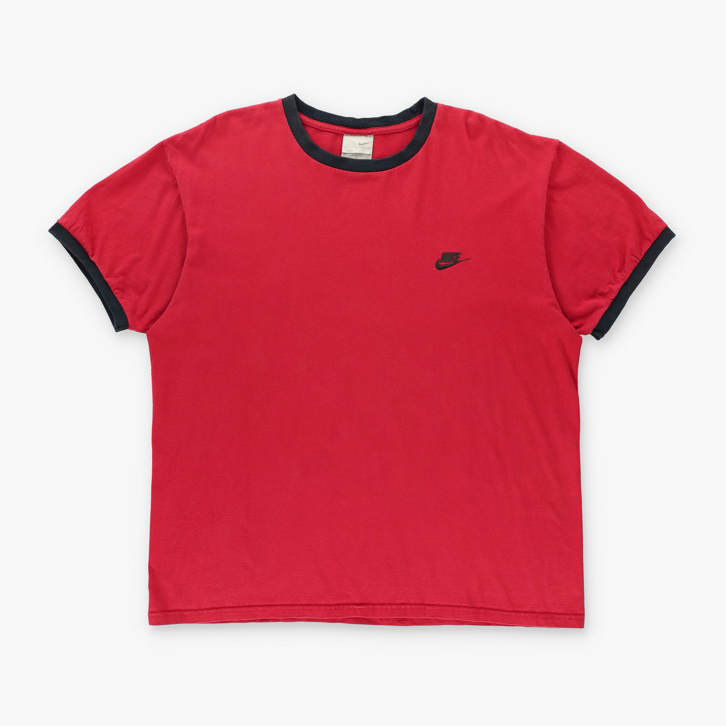 NIKE Red & Black Embroidered Swoosh Logo Ringer Tee (L)