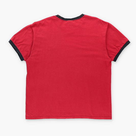 NIKE Red & Black Embroidered Swoosh Logo Ringer Tee (L)