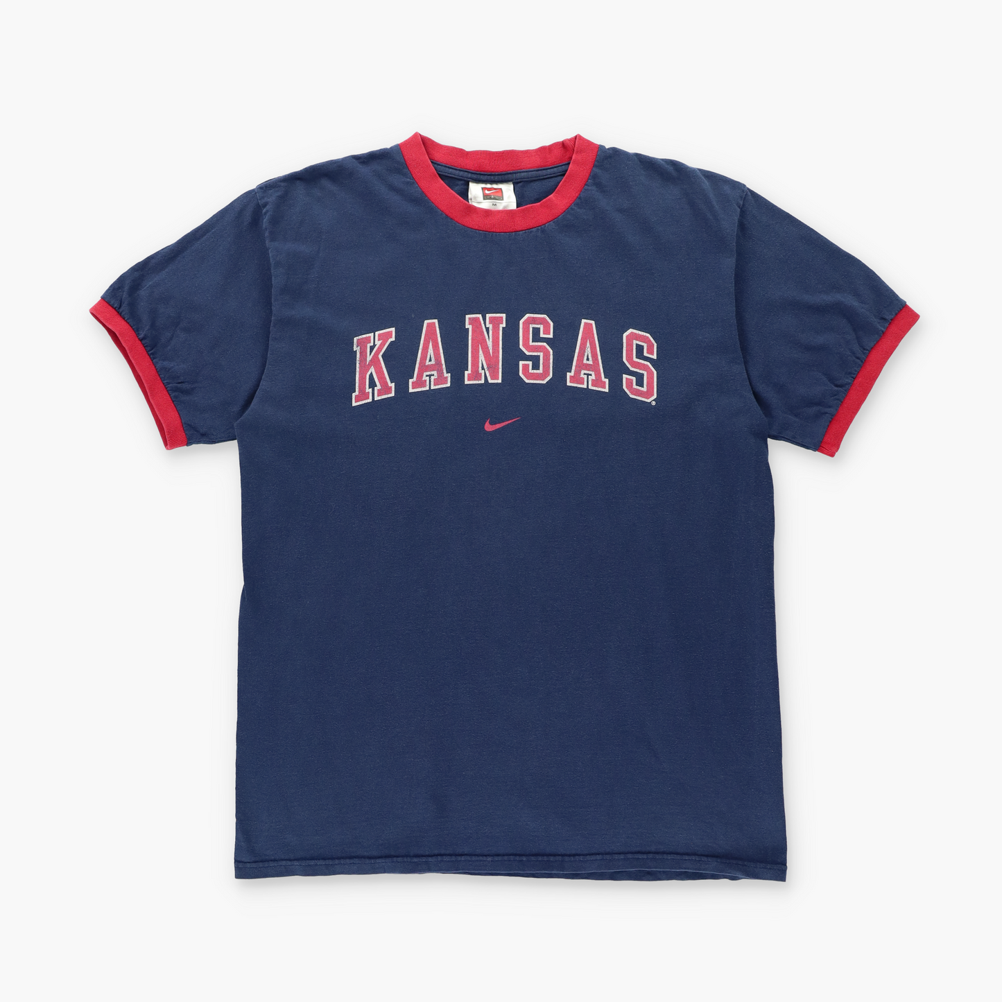 NIKE Red & Blue Swoosh Logo Kansas Ringer Tee (M)
