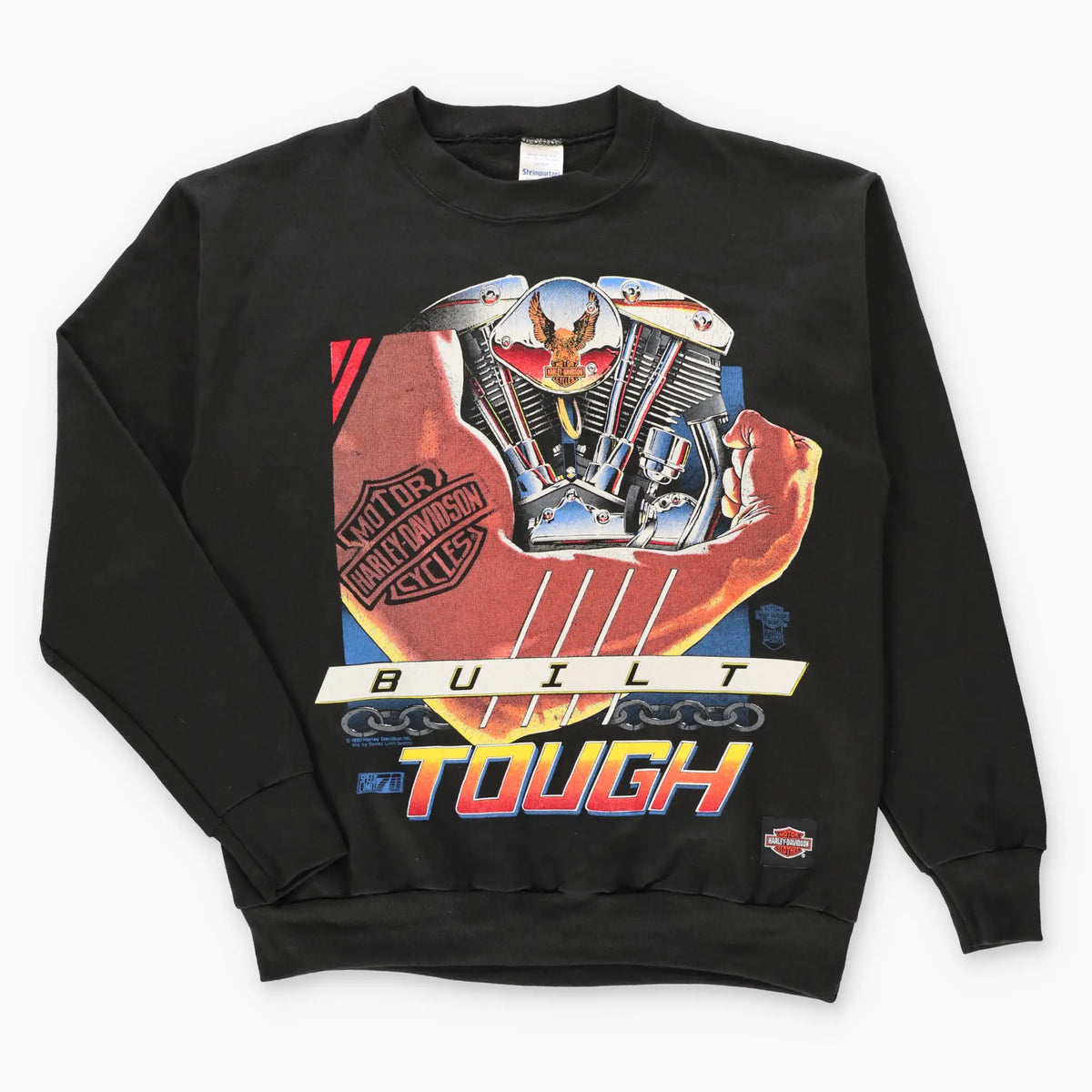 Vintage 1990 HARLEY DAVIDSON "Built Tough" Tattooed Biker USA Made Sweatshirt (M) Vintage Sole Melbourne