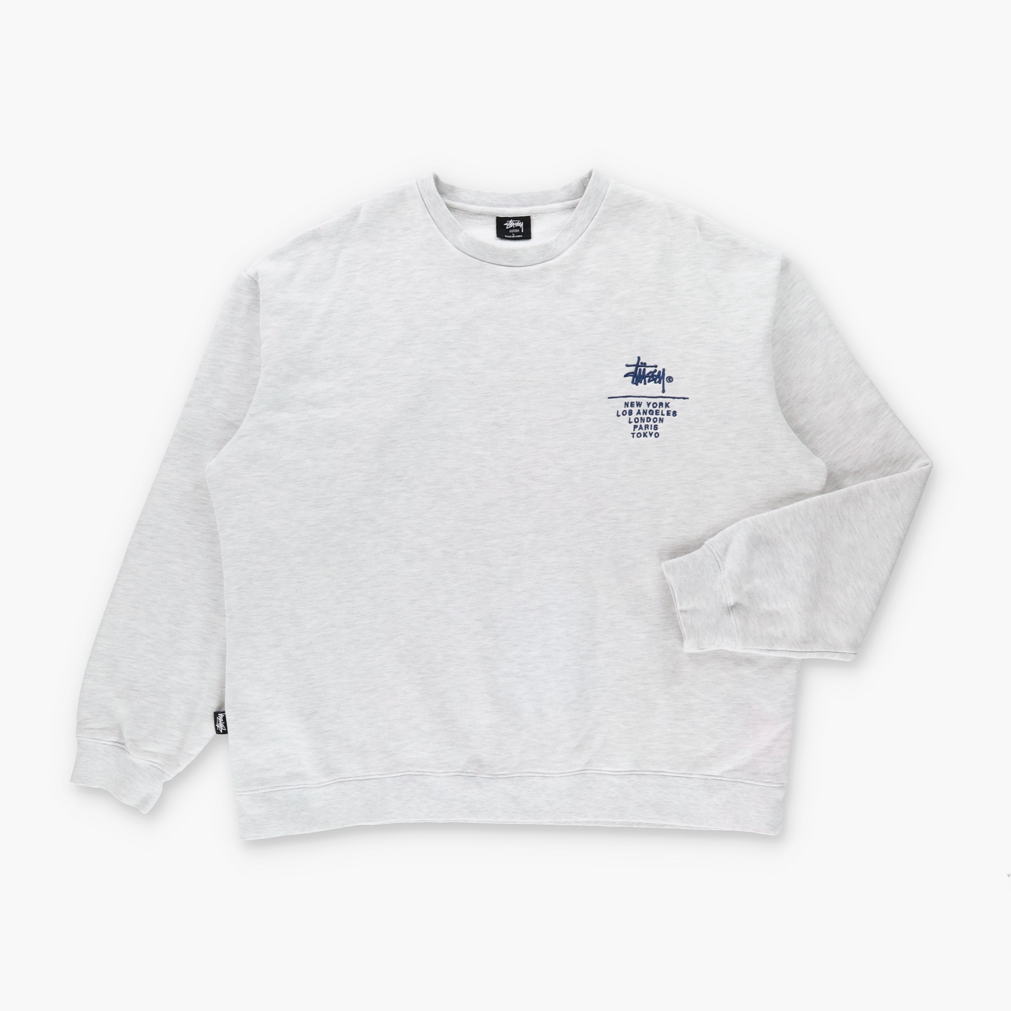 STUSSY Light Heather Grey & Blue Embroidered Logo Sweatshirt (L)