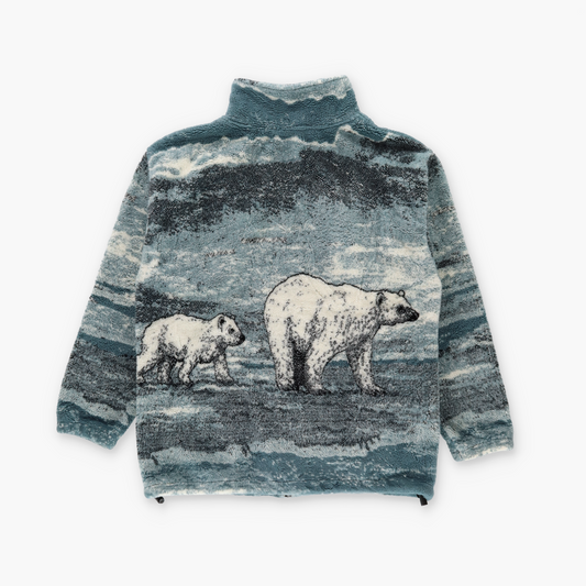 BLACK MOUNTAIN Polar Bear USA Made Blue & White All Over Fleece Jacket (S)