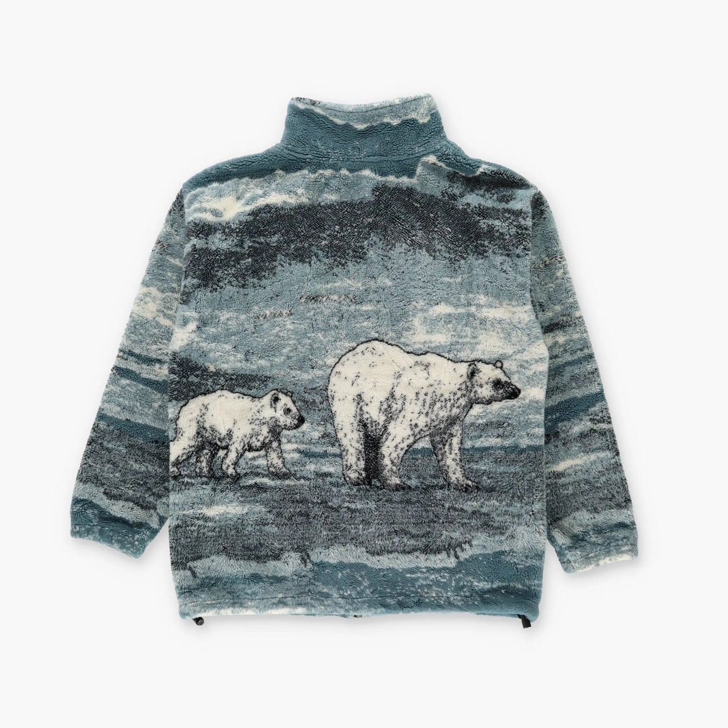 BLACK MOUNTAIN Polar Bear USA Made Blue & White All Over Fleece Jacket (S) Vintage Sole Melbourne