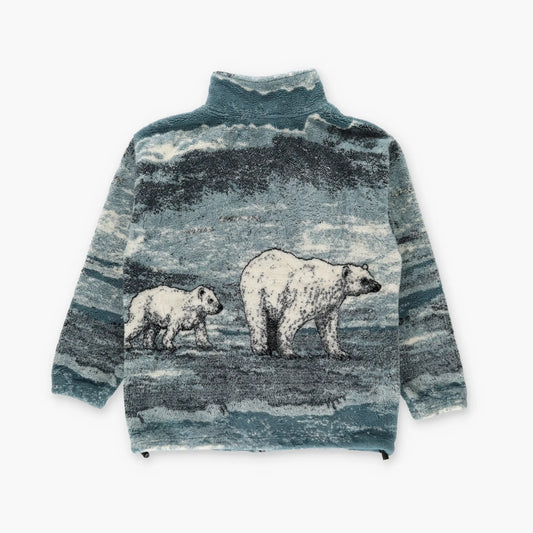 BLACK MOUNTAIN Polar Bear USA Made Blue & White All Over Fleece Jacket (S) Vintage Sole Melbourne