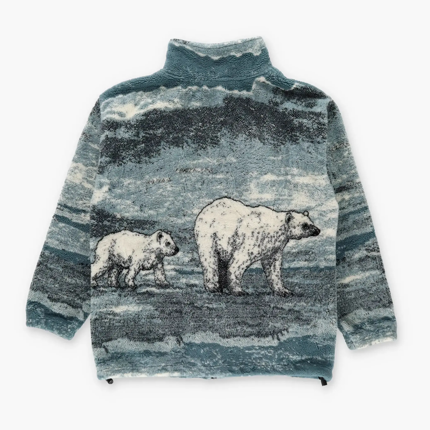 BLACK MOUNTAIN Polar Bear USA Made Blue & White All Over Fleece Jacket (S) Vintage Sole Melbourne