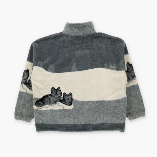 BLACK MOUNTAIN Wolves Grey & Off White USA Made Fleece Jacket (L)